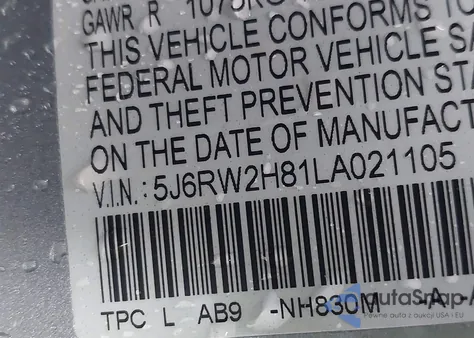 2020 Honda Cr-V Exl из США, поврежденный, VIN 5J6RW2H81LA021105